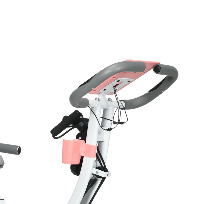 HOMCOM hometrainer fietstrainer hometrainer LCD display inklapbaar verstelbaar roze+wit