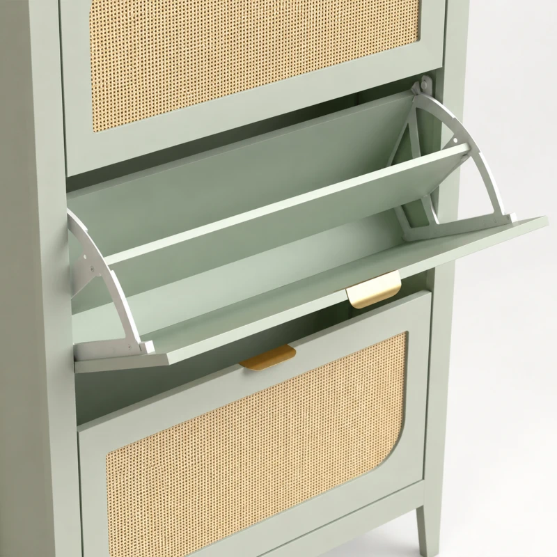 HOMCOM Narrow Shoe Cabinet, Boho Slim Shoe Storage Cabinet with 3 Flip Drawers, Holds 21 Pairs, Light Green