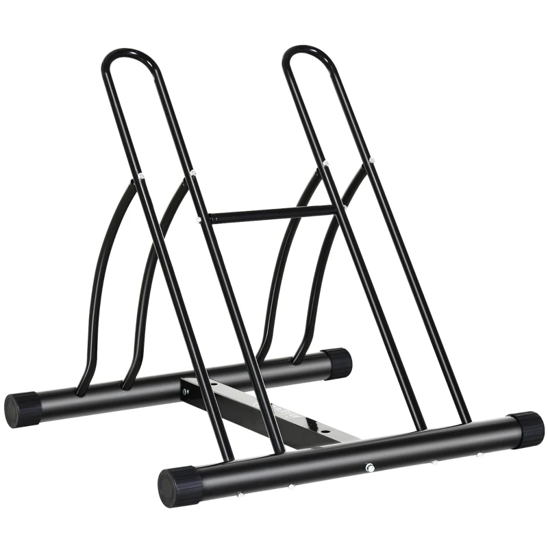 HOMCOM Soporte para Aparcar 2 Bicicletas, Aparcamiento Estacionamiento para Bicis, Inferir 65mm de Ancho, Fácil de Montar, Almohadilla Antideslizante, Interior y Exterior, 60x54x57 cm, Negro