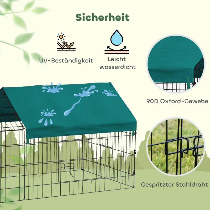 PawHut Kleintiergehege mit Dach, 4 Türen, wetterfest, Stahl/Polyester, 185x75x75cm, Schwarz/Grün