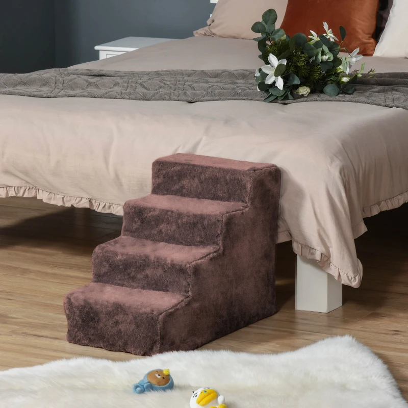 PawHut Hundetreppe 4-Stufig Abnehmbarer Bezug Für Kleine Hunde 44 cm Braun