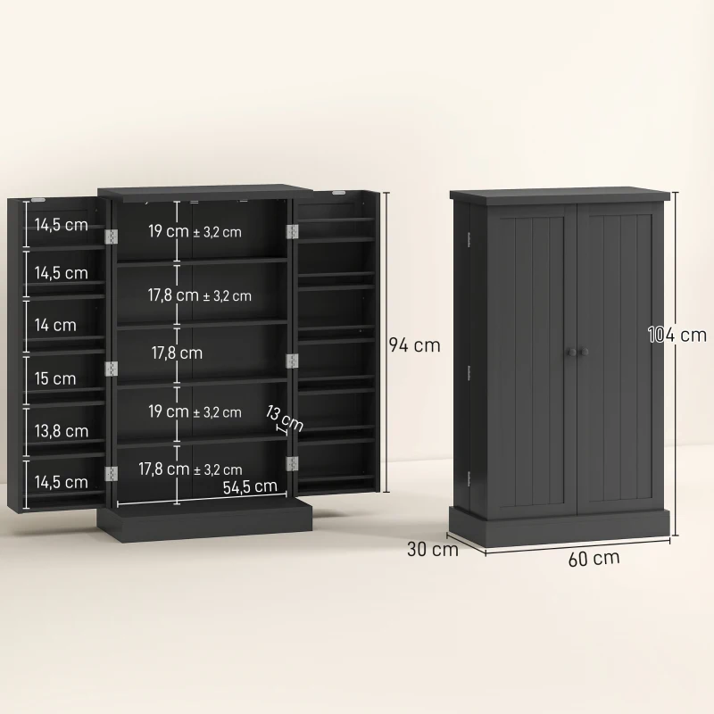 HOMCOM Armário de Cozinha com 5 Prateleiras Centrais e 2 Prateleiras Laterais de 6 Níveis, em MDF, 60x30x104 cm, Preto
