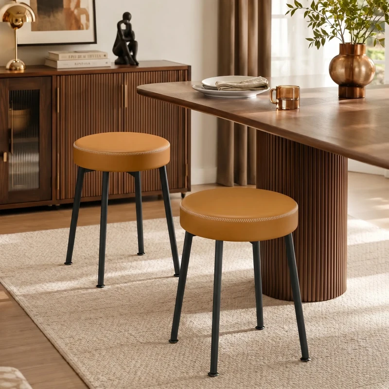 HOMCOM 2er-Set runde Esszimmerstühle, stapelbare Küchenstühle mit gepolsterter PU-Sitzfläche, braun und schwarz