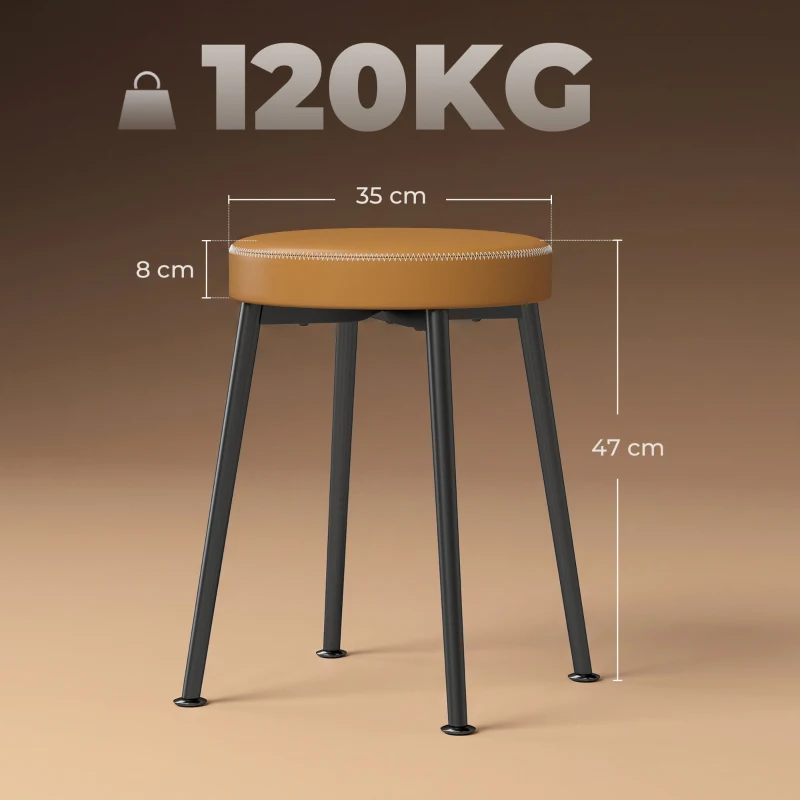 HOMCOM 2er-Set runde Esszimmerstühle, stapelbare Küchenstühle mit gepolsterter PU-Sitzfläche, braun und schwarz