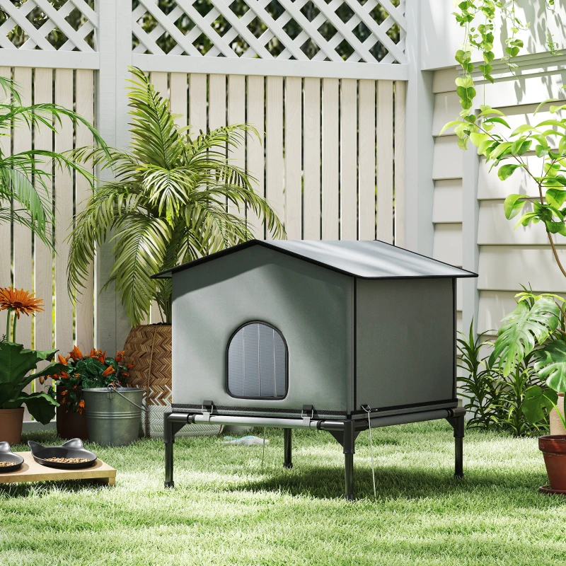 PawHut Casa para gatos dobrável com almofada, elevada e resistente à água, caverna para gatos 62 x 58,5 x 60 cm, Cinza