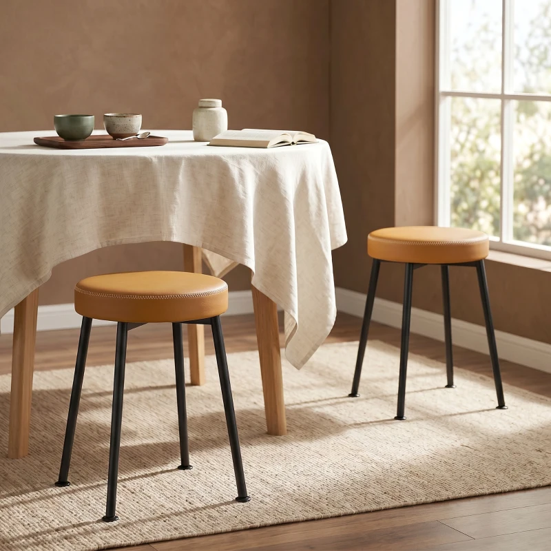 HOMCOM 2er-Set runde Esszimmerstühle, stapelbare Küchenstühle mit gepolsterter PU-Sitzfläche, braun und schwarz