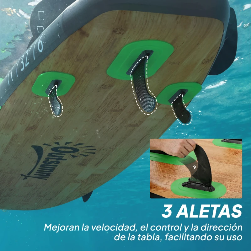 Outsunny Tabla Paddle Surf Hinchable SUP Extra Largo de 335 cm con Asiento Remo Convertible Aletas Bomba y Mochila Carga 180 kg