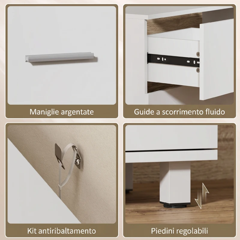 HOMCOM Mobile Sottolavabo Moderno con 2 Cassetti e Divisori per Lavabo Senza Piedistallo, 80x30x60 cm, Bianco