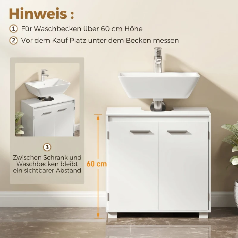 HOMCOM Waschbeckenunterschrank, Modernes freistehendes Badmöbel mit U-förmiger Aussparung, verstellbarem Regal, Weiß