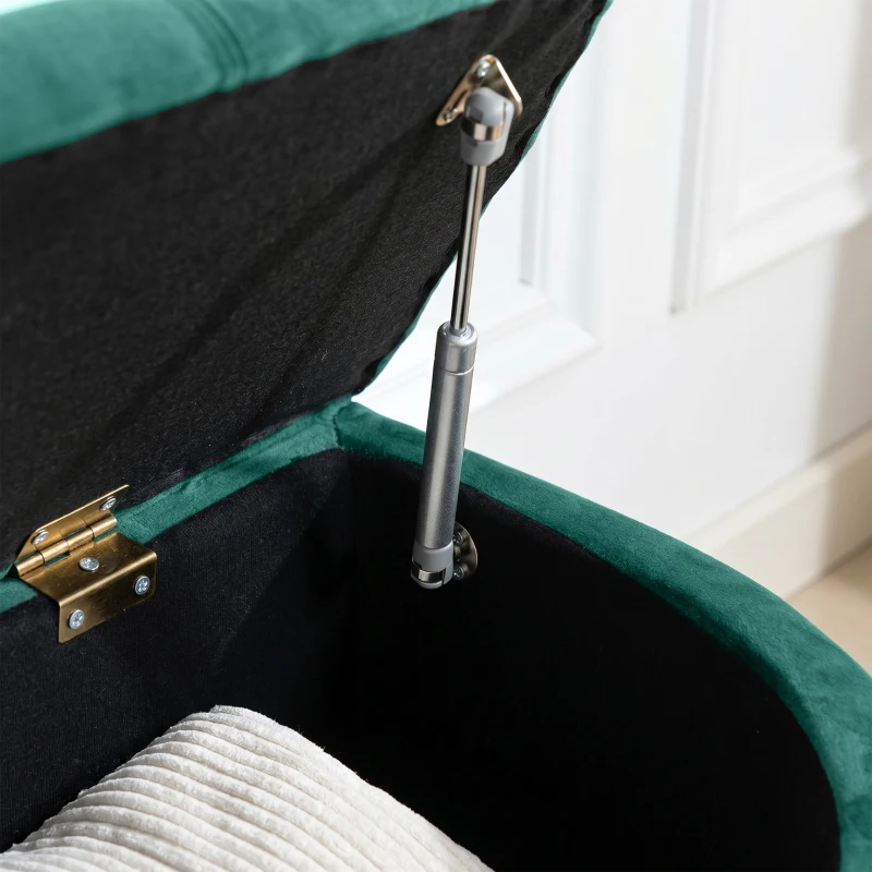 HOMCOM Kruk met Opbergruimte, 2-in-1 Poef, Gepolsterd, Fluwelen Bekleding, Hydraulische Dempers, 120 x 46 x 42 cm, Donkergroen(m-11)