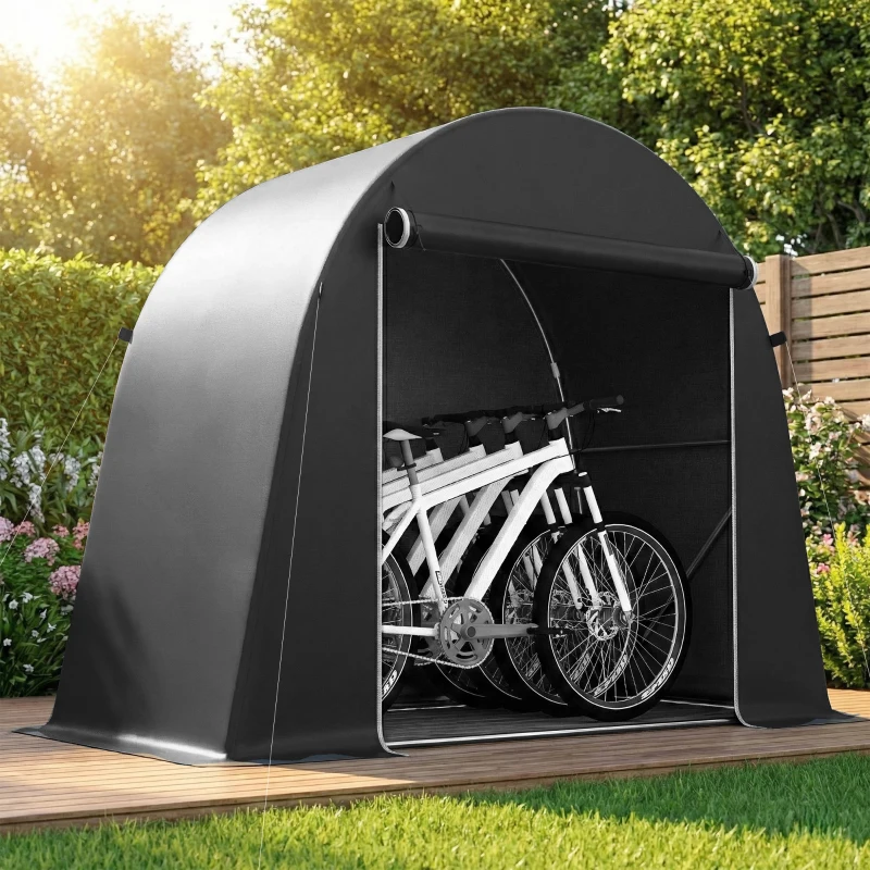 Outsunny Tenda Garage per Biciclette e Attrezzi con Ingresso a Cerniera, in PE e Metallo, 245x120x200 cm, Grigio Scuro