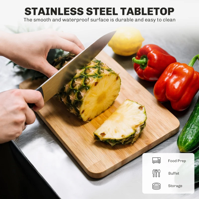 HOMCOM Carrello da Cucina Multifunzionale Elegante con Cassetto 2 Ante Ruote Legno e Acciaio 83.5 × 45.7 × 90.5cm
