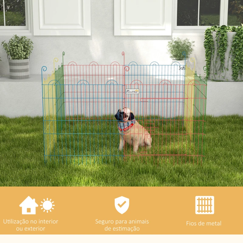 PawHut Parque Dobrável para Cães 8 Painéis Ø156x60 cm Cercado Metálico com Porta Estacas Interior Exterior Multicolor