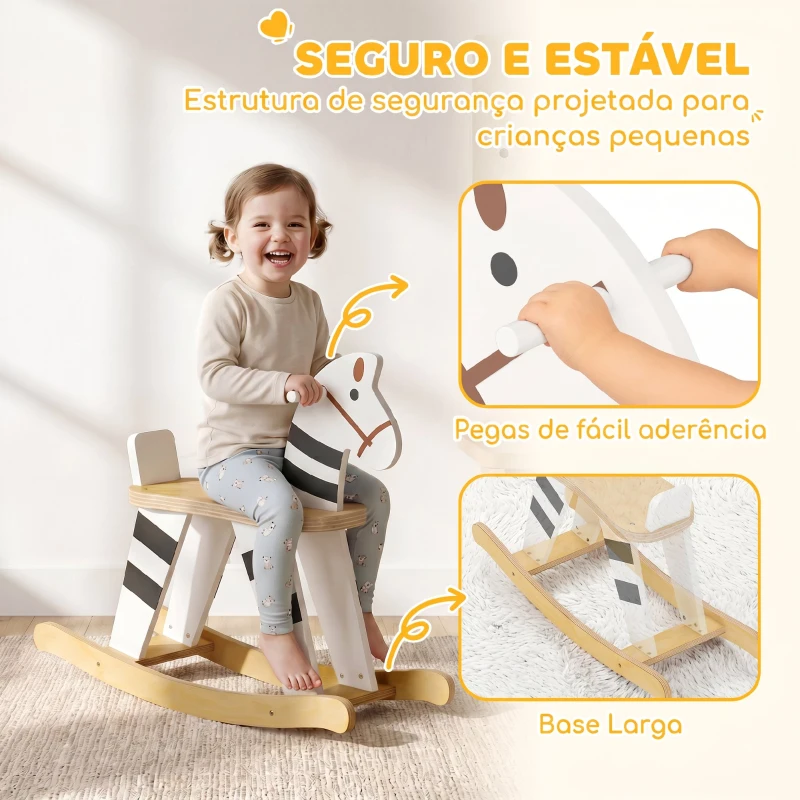 AIYAPLAY Cavalinho de Baloiço para Bebé com Base de Madeira e Encosto, para Crianças de 1,5 a 3 Anos, Preto e Branco