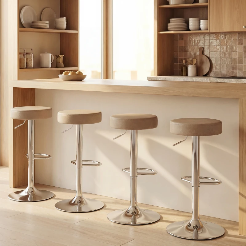 HOMCOM Bar Stools Set of 2, Modern PU Leather Swivel Barstools, Height Adjustable Breakfast Bar Chairs with Footrest, Brown
