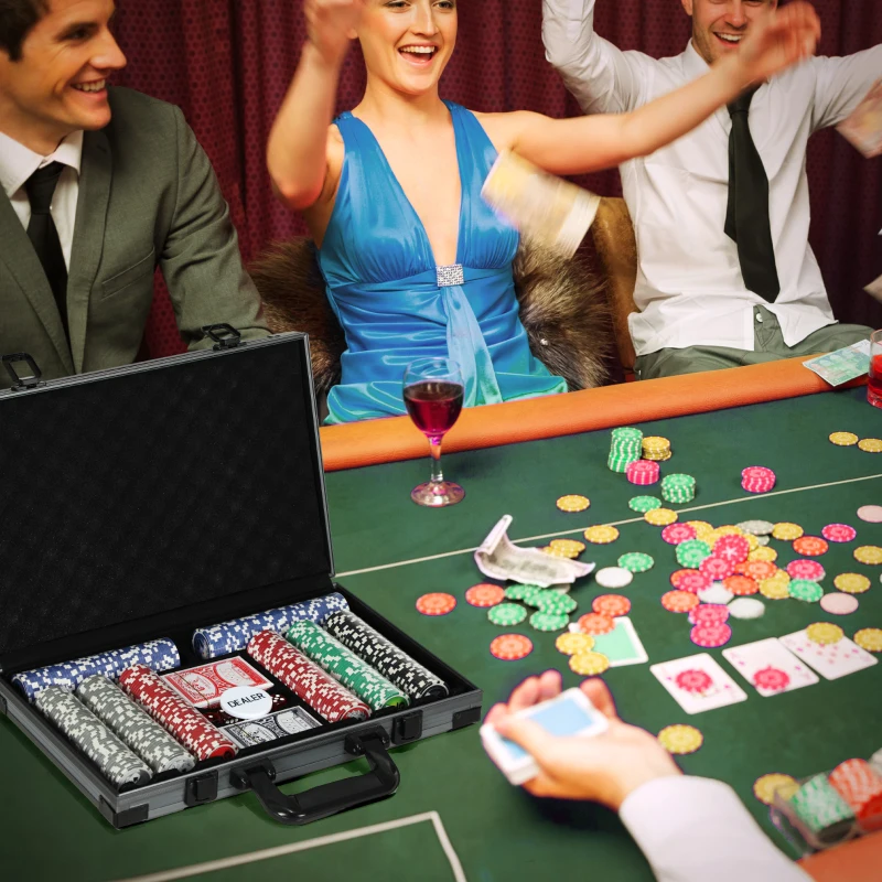 SPORTNOW 400-Piece Poker Chips Set with Lightweight ABS Case, Casino Texas Holdem Poker Set with Mat, 11.5g Numbered Poker Chips, Two Decks of Cards, Dealer, Five Dices, Grey