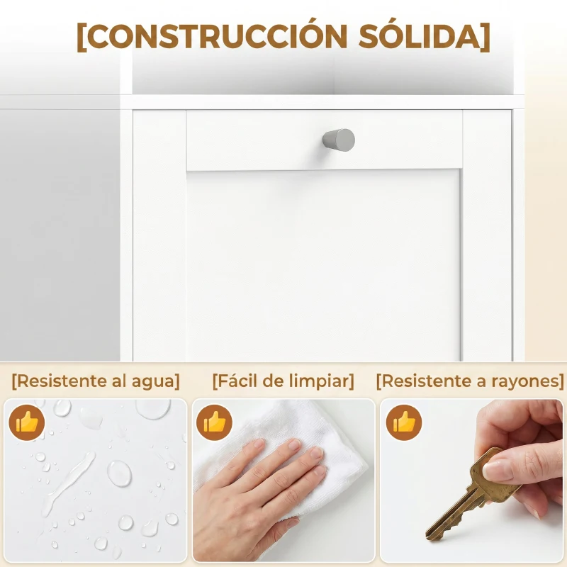 HOMCOM Armario Alto de Baño con Cesto Ropa Sucia con Compartimentos Abiertos y Estantes Ajustables 40x30x170 cm Blanco
