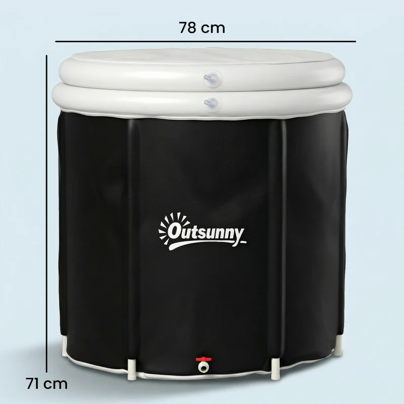 Outsunny Baignoire à Glace Pliable Gonflable 280 L avec Couvercle et Pompe pour Entraînement à l'Eau Froide, 78x78x71 cm, Noir