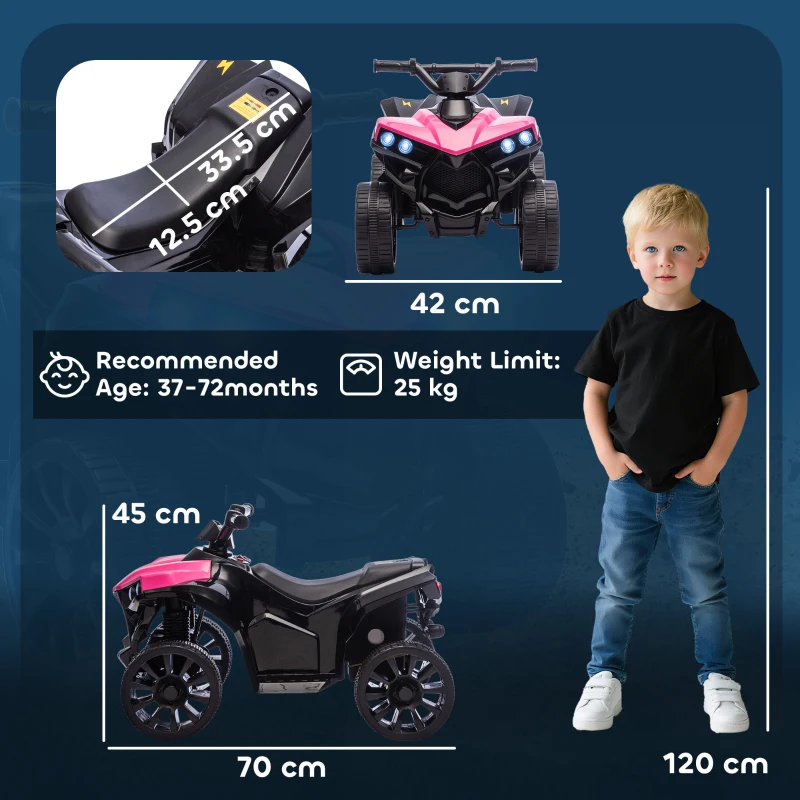 AIYAPLAY 6V Kids ATV, 4 Wheeler Electric Ride on Car with Music and LED Headlights, for Ages 18-56 Months Boys and Girls, Pink