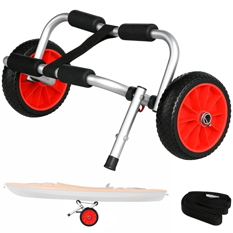 Outsunny Carro de Transporte Kayak Plegable Barco Canoa Carrier Remolque Carretilla Carga 70kg con Ruedas Portacanoas 62x35x30cm