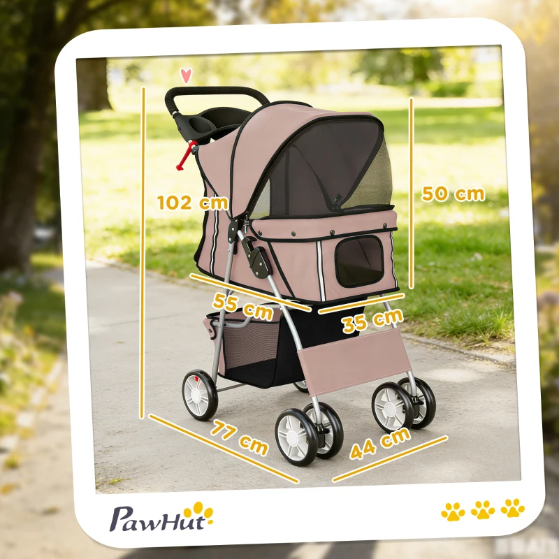 PawHut Carrito para Perros Pequeños con Cesta de Almacenaje Portavasos Ruedas y Cojín Lavable 77x44x102 cm Café
