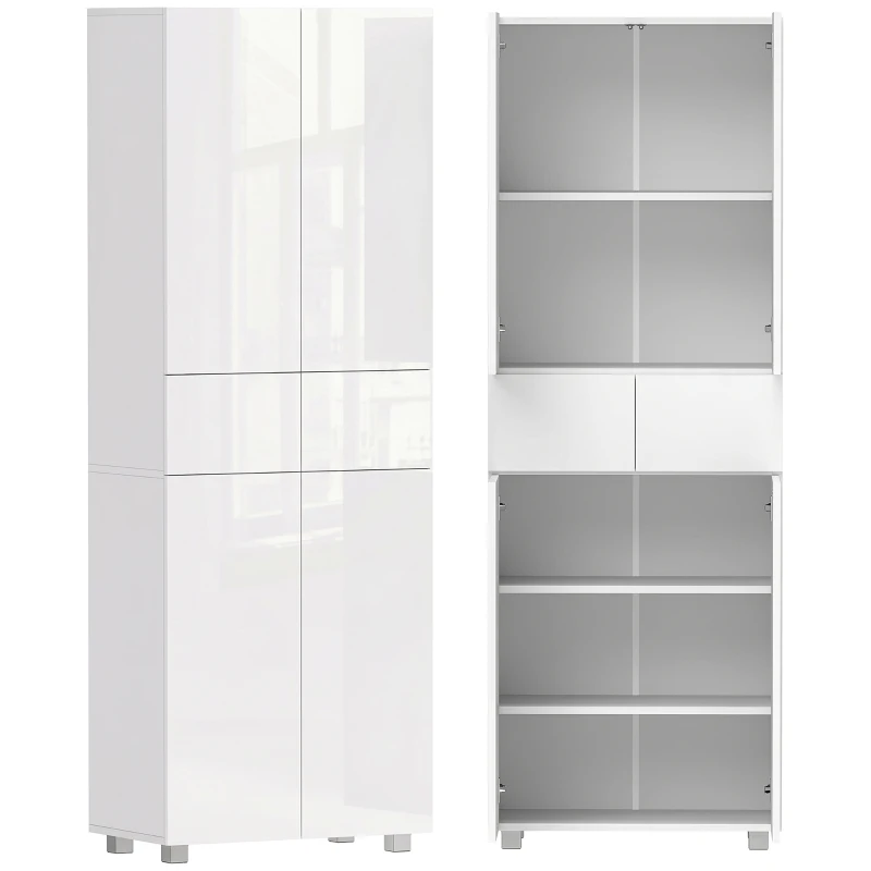 HOMCOM Aparador Alacena de Cocina Mueble Auxiliar con 4 Puertas 2 Cajones y Estantes Ajustables 60x35x170 cm Blanco