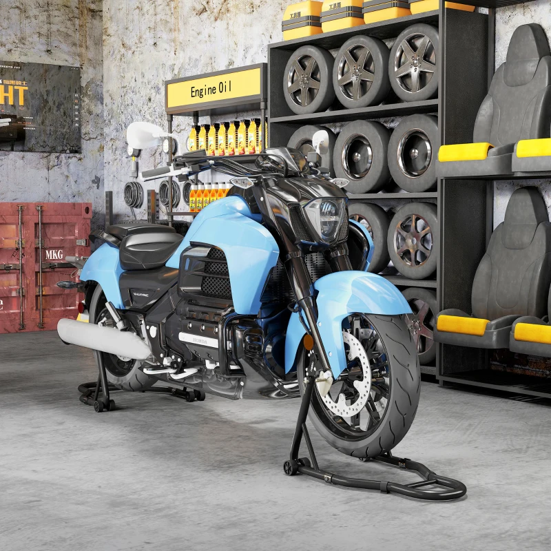 HOMCOM Cavalete de Moto Carga de 390 kg Suporte Dianteiro e Traseiro Universal Elevador de Moto em Aço com Rodas Preto
