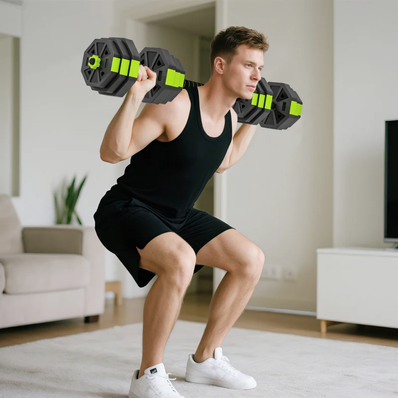 SPORTNOW Juego de Mancuernas Ajustables 25 kg 6 en 1 como Kettlebell Barra Mancuernas Soporte para Flexiones para Gimnasio Casa