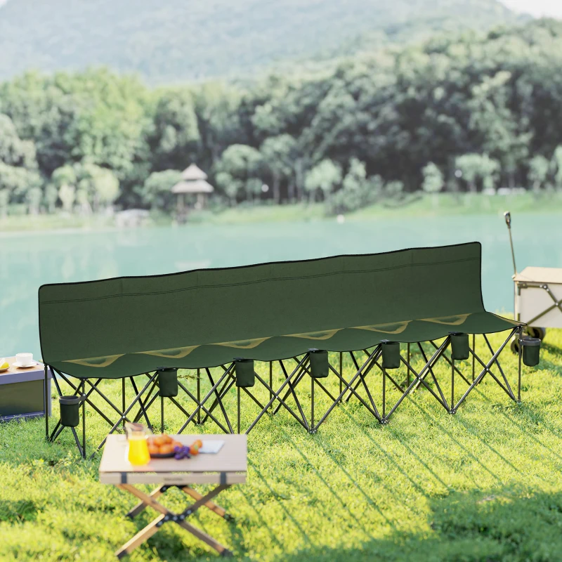 Outsunny 6 Seater Folding Camping Chair with Cup Holder & Carry Bag - Green