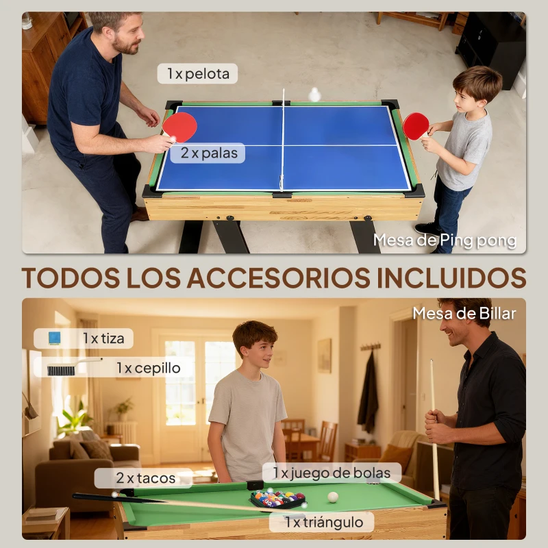 SPORTNOW Mesa Multijuegos Plegable 13 en 1 con Futbolines para Niños Billar Ping-pong Hockey Ajedrez Damas y Backgammon