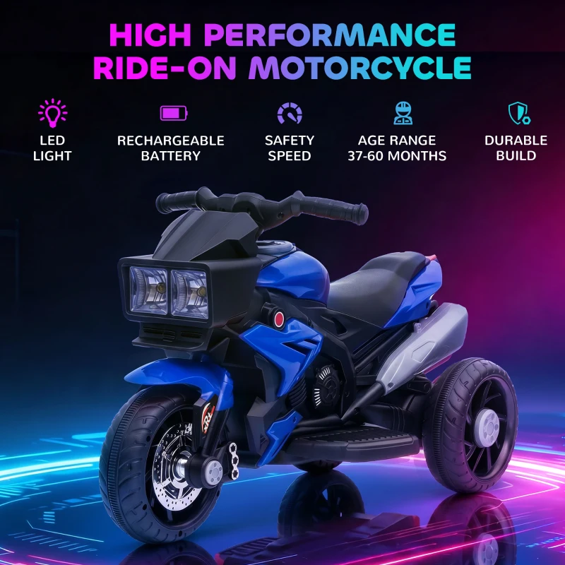 AIYAPLAY Kids Electric Motorcycle Ride-On Toy, 3-Wheel Battery-Operated Motorbike with Horn, Toddler Ride On Bike, Blue