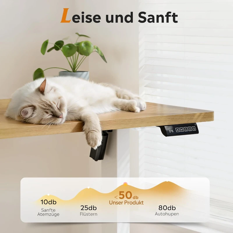 Elektrisch höhenverstellbarer Schreibtisch, leiser Motor mit 3‑fach Memory und Anti‑Kollisionssystem, 120 × 60 cm, 120x60x72-118 cm, Eichenfarbe