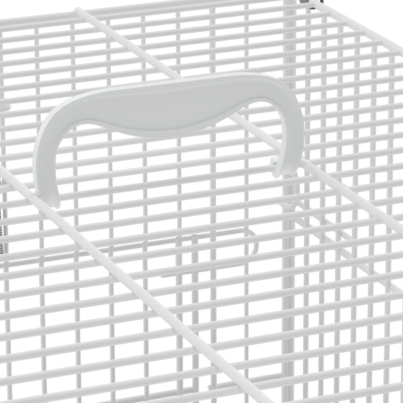 PawHut Bird Cage Foldable Portable Budgie Cage with Wooden Perch 2 Bowls for Travel 49 x 31 x 40 cm White