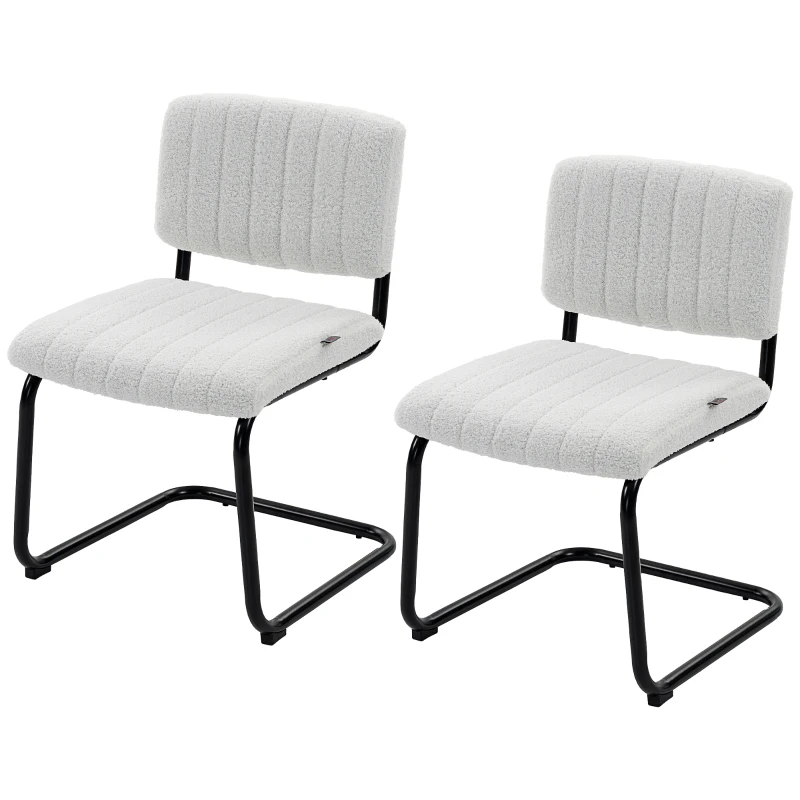 HOMCOM Lot de 2 Chaises de Salle à Manger, Chaises de Cuisine Rembourrées en Peluche Teddy, Dossier et Assise Large, Crème