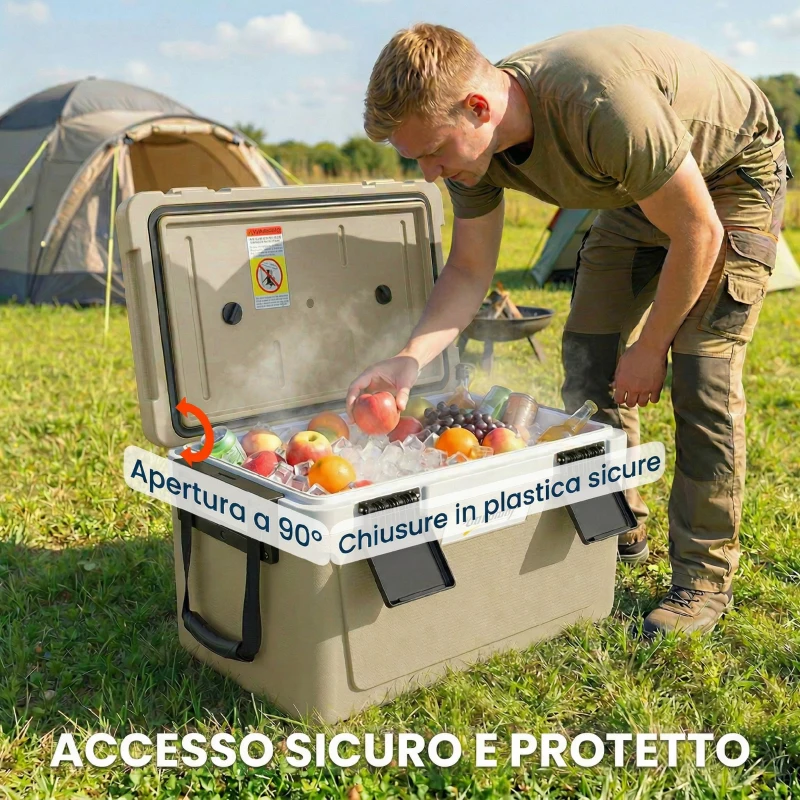 Outsunny Box Frigo Portatile 42.6L Isolato con Maniglia, 66.6x38.5x40 cm, Cachi