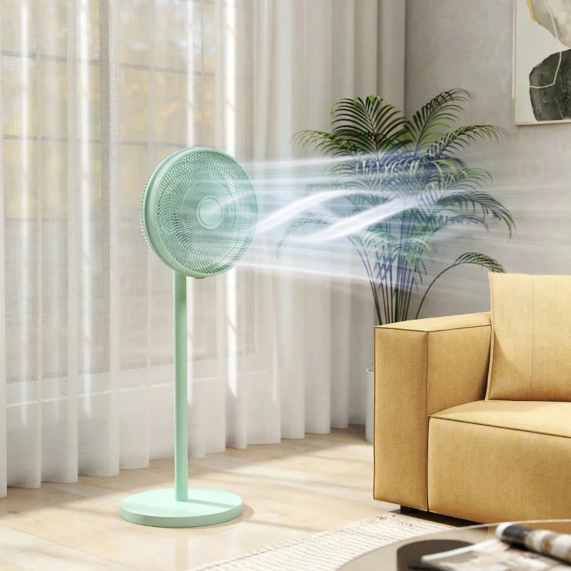 HOMCOM 40 cm Standing Fan, Cooling Floor Fan with 80° Oscillating, Adjustable Tilt and Height, 4 Speed, Remote Control, Green