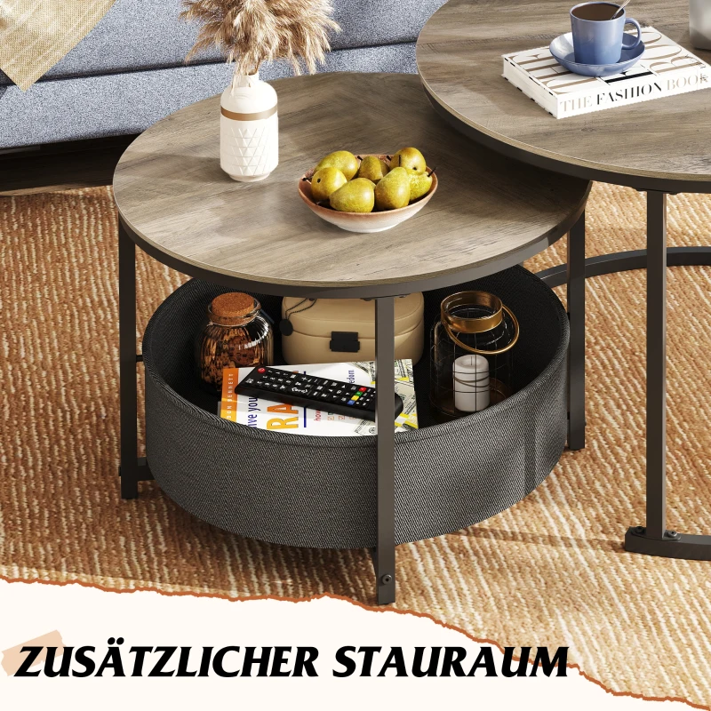 Couchtisch 2er-Set, flexibles 2‑in‑1-Design, modernes Design, 80x80x48.2 cm, Eichenfarbe