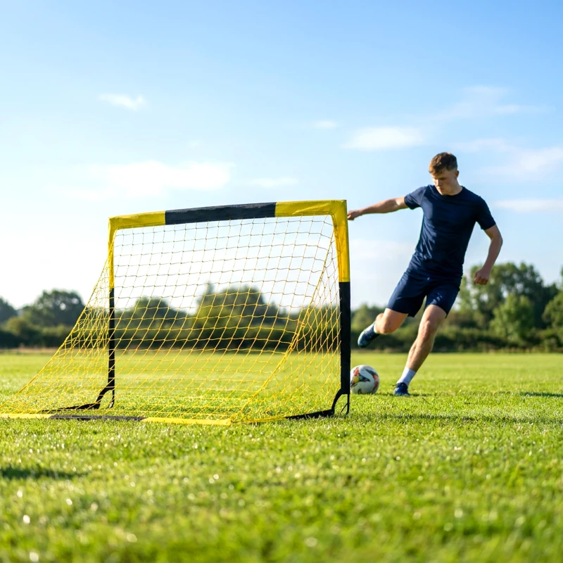 SPORTNOW Poartă de fotbal Pop-up portabilă și pliabilă cu 4 țăruși și husă de transport, fără montaj, 150x110x110cm, galben