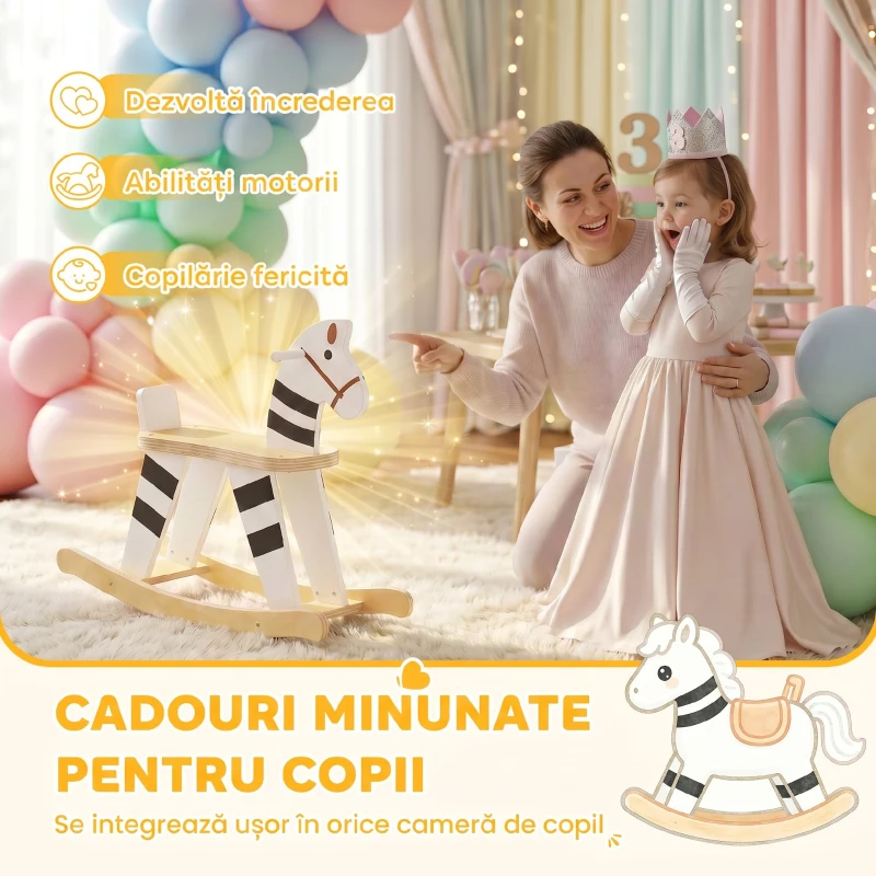 AIYAPLAY Cal Balansoar pentru Copii 1,5-3 Ani, cu Bază Lată, din MDF și Placaj Multistrat, 68x26x53cm, Multicolor