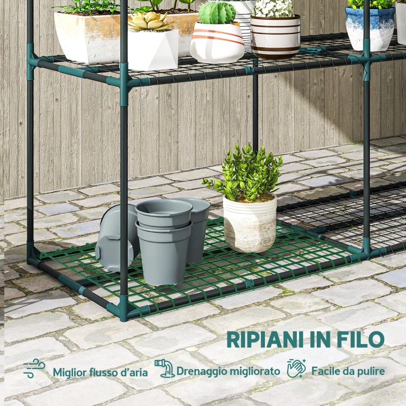 Outsunny Portapiante a 3 Livelli Aperti in Acciaio e Plastica, 143x48x100 cm, Verde Scuro