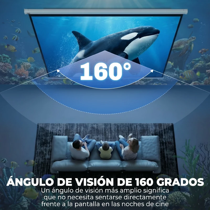 HOMCOM Pantalla de Proyección Manual Portátil 100 Pulgadas Formato 16:9 con Altura Ajustable 221x124 cm Blanco
