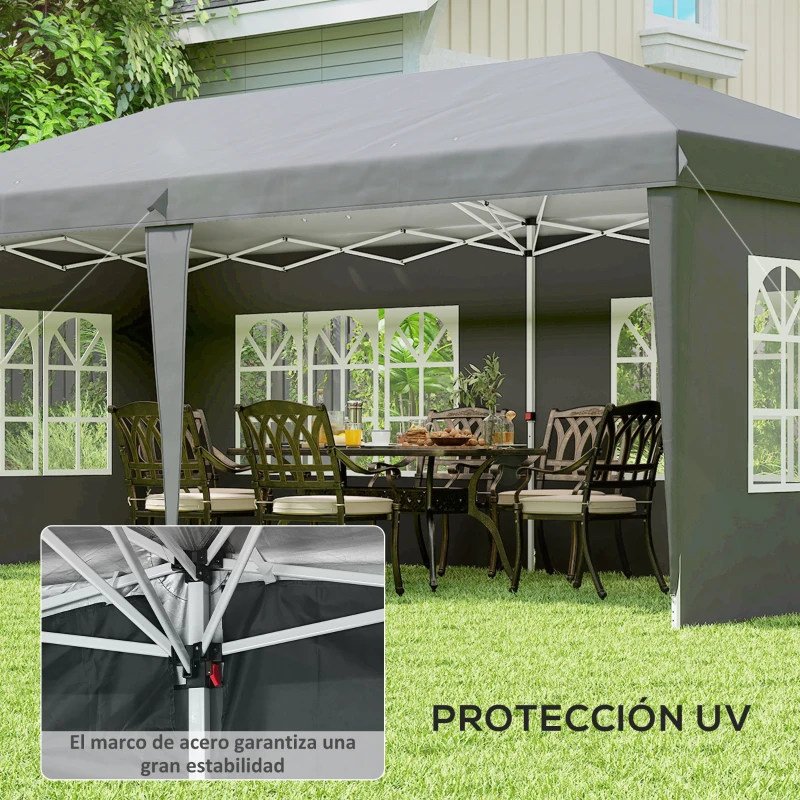 Outsunny Carpa Plegable 6x3 m Pop-up con 4 Laterales Desmontables Cenador de Jardín con 4 Ventanas y Bolsa de Transporte Gris