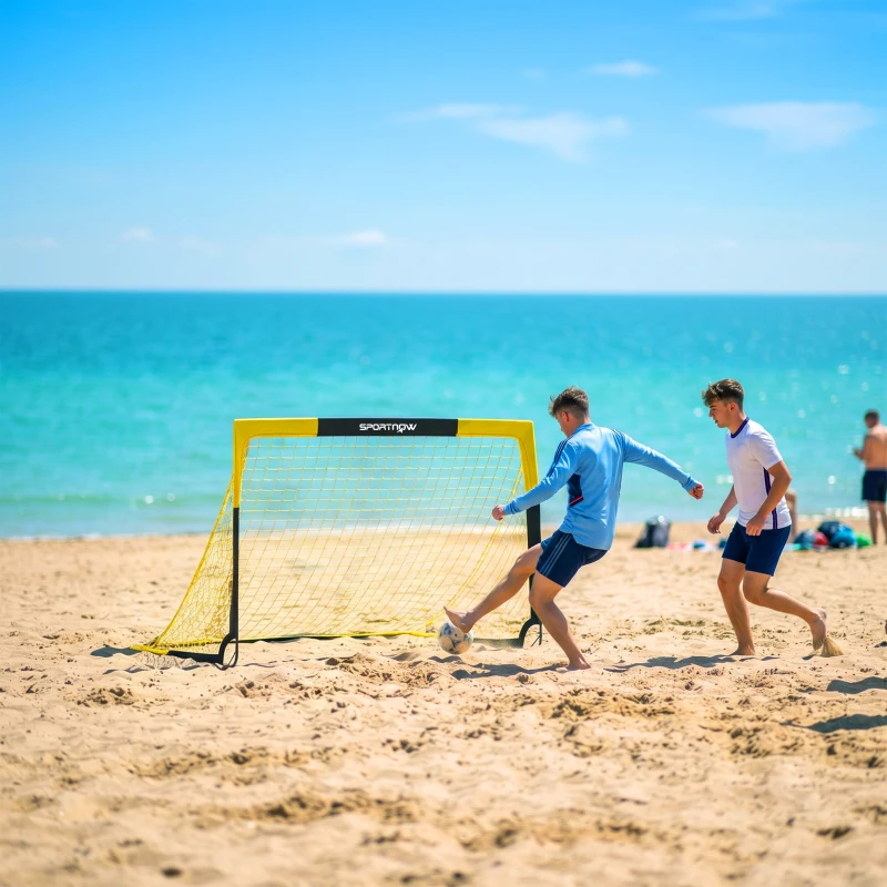 SPORTNOW Poartă de fotbal Pop-up portabilă și pliabilă cu 4 țăruși și husă de transport, fără montaj, 150x110x110cm, galben