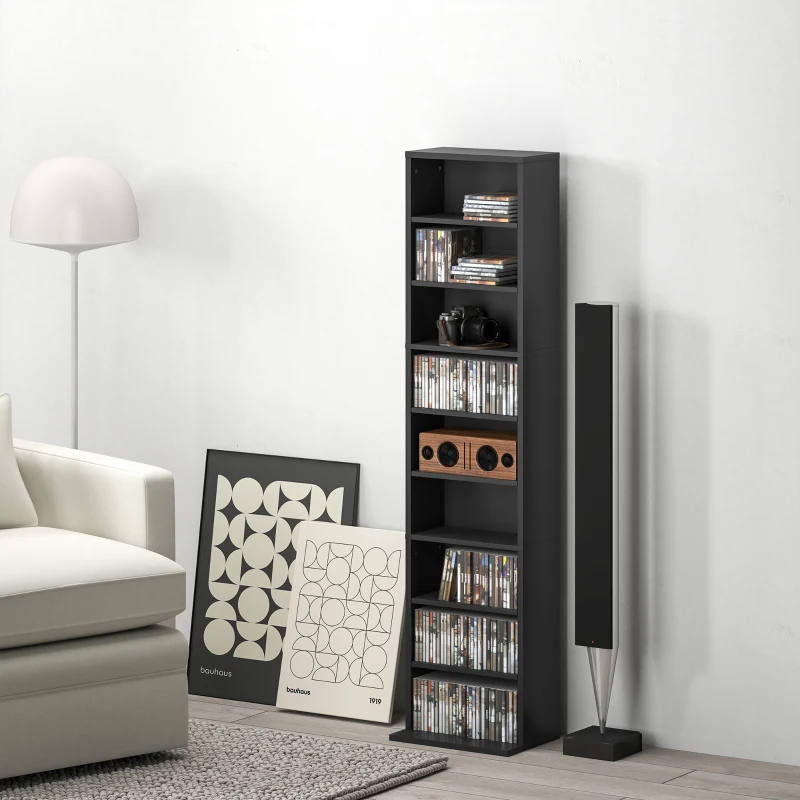 HOMCOM Rangements pour CD et DVD 9 compartiments et 6 étagères réglables capacité max. 260 CD/120 DVD 33 x 24 x 140 cm noir