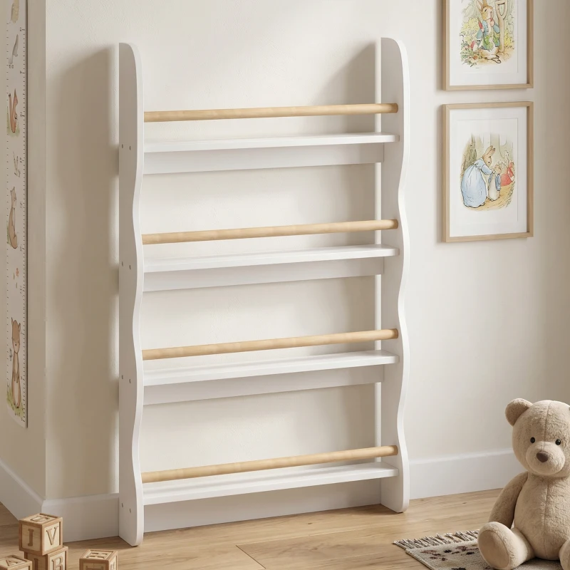 AIYAPLAY Bibliothèque murale pour enfant, rangement livre enfant 4 niveaux, fixer au mur, 60 x 10 x 98 cm, blanc