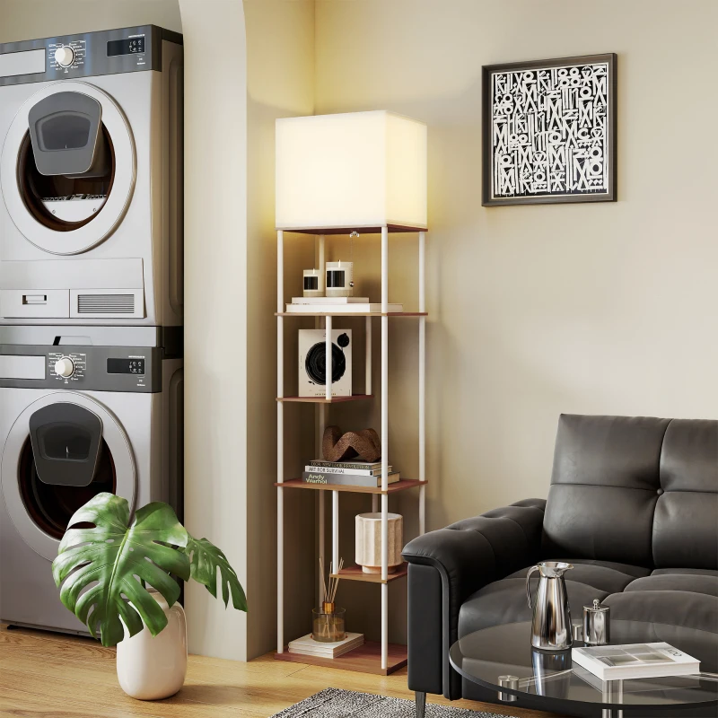 HOMCOM Lámpara de Pie con Estantes Temperaturas de Color Ajustable 3000K-6500K Control Remoto Bombilla E27 Natural