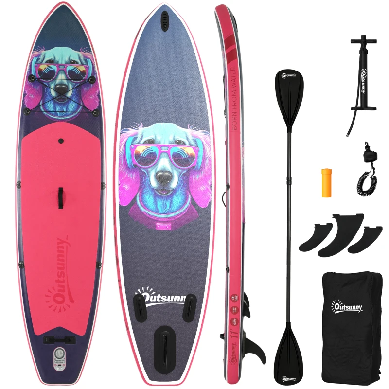 Outsunny Sup Gonfiabile con Sedile, Pagaia e Accessori, in Plastica ed EVA, 335x82x15 cm, Blu e Rosa
