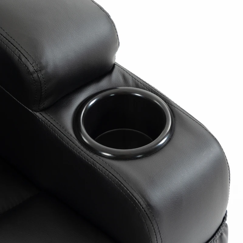 HOMCOM Elektrische sta-op-stoel van kunstleer, relaxfauteuil met afstandsbediening, USB-oplader, bekerhouder en zijvakken, zwart