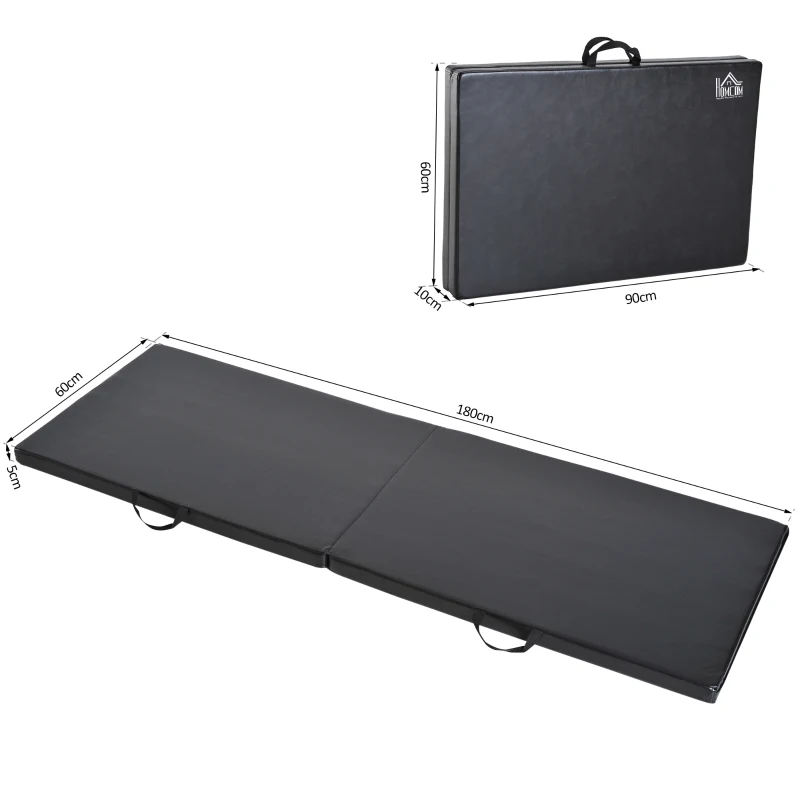 HOMCOM Tapet de Gimnastică Pliabil, Tapet Fitness Gros de 5 cm și Antialunecare, 180x60x5 cm, Negru