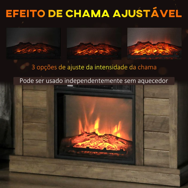 HOMCOM Lareira Elétrica 1800W Lareira Decorativa com Efeito de Chama Realista Temporizador para Ambientes de 30 m² 96,5x22x81,7 cm Efeito Madeira